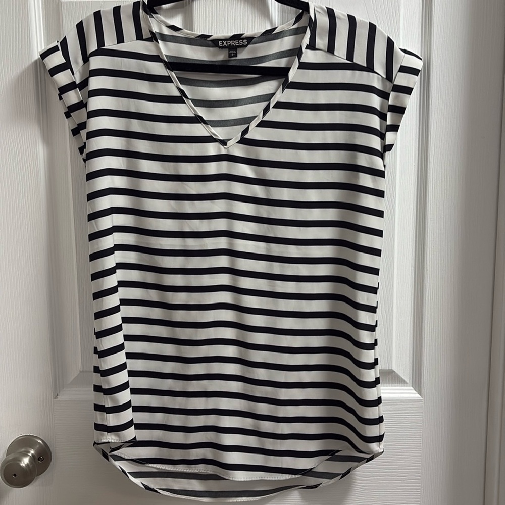 Express shirt/ black, and white striped. Size small petite